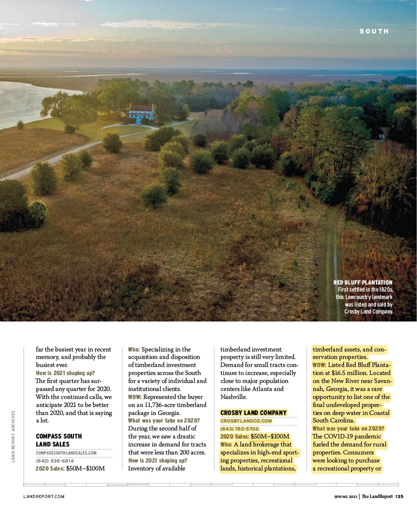 The LandReport Best Brokerages 2021 Crosby Land Co