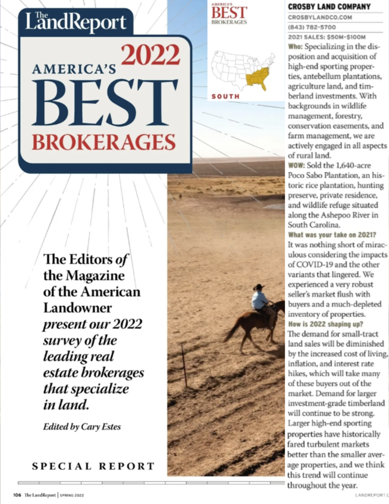 The LandReport Best Brokerages 2022 Crosby Land Co